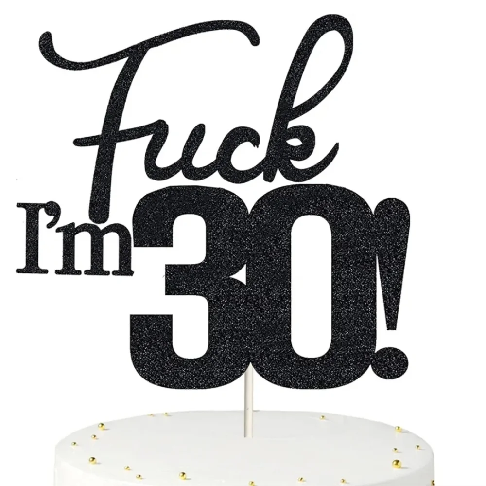 Black Glitter Cake Topper for 30th Birthday